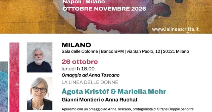 Invito a Strane Coppie 2026 a Milano: omaggio ad Anna Toscano il 26 ottobre alle 18, Sala delle Colonne di Banco BPM.
